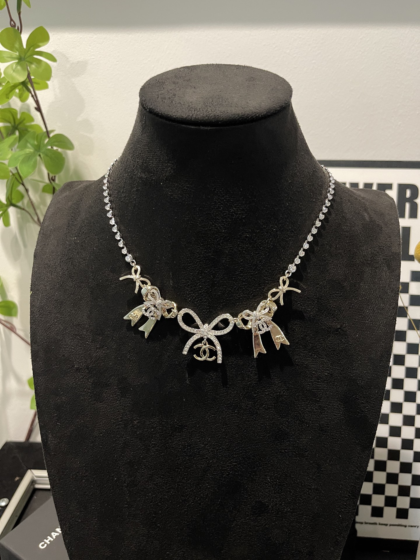 シャネル リボンモチーフ ツートーン ネックレス シルバー 詳細画像 3