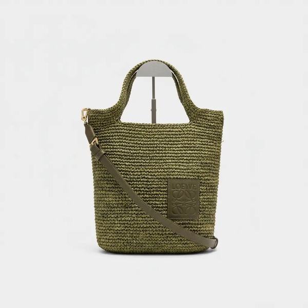 ロエベ Slit Tote ラフィア かごバッグ グリーン