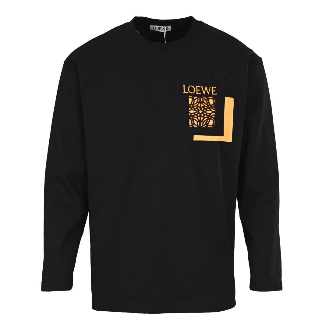 ロエベ カットアウトロゴ レイヤードポケット ロングスリーブTシャツ ブラック ホワイト 詳細画像 1