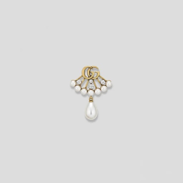 グッチ GG Marmont クリスタル ファン型 ピアス ゴールド