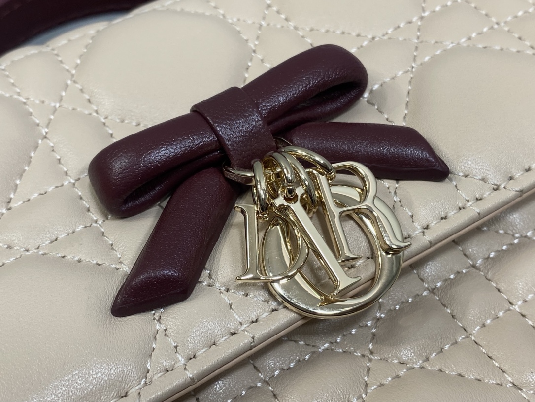 ディオール My Dior ミニ チェーンハンドバッグ パールチェーン アプリコット×ワインレッド 詳細画像 3