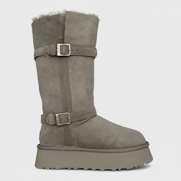 UGG トール プラットフォーム シープスキンブーツ バックルストラップ グレー yby4936010