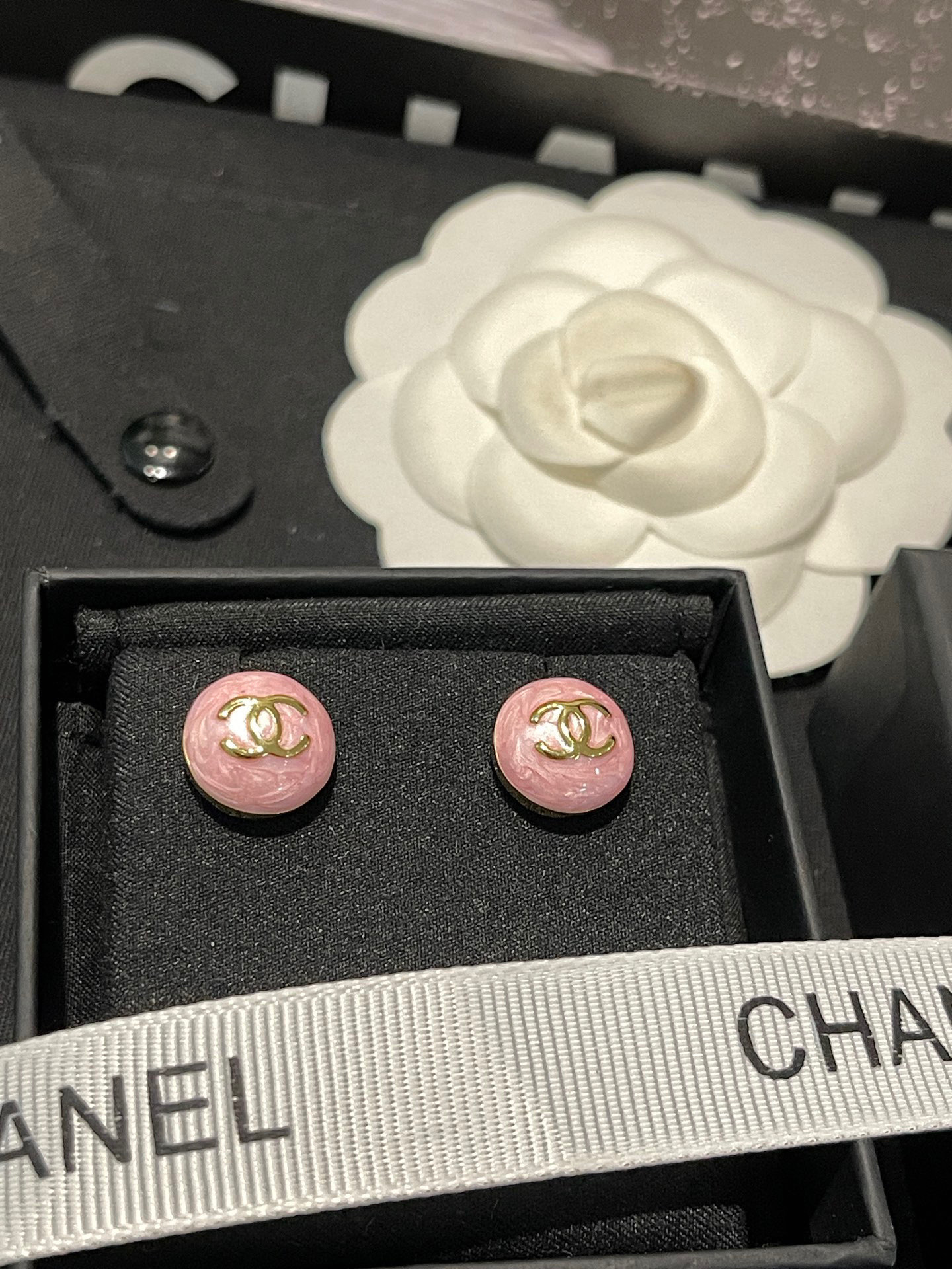 シャネル ラウンド グラデーション エナメル ピアス ピンク 詳細画像 1