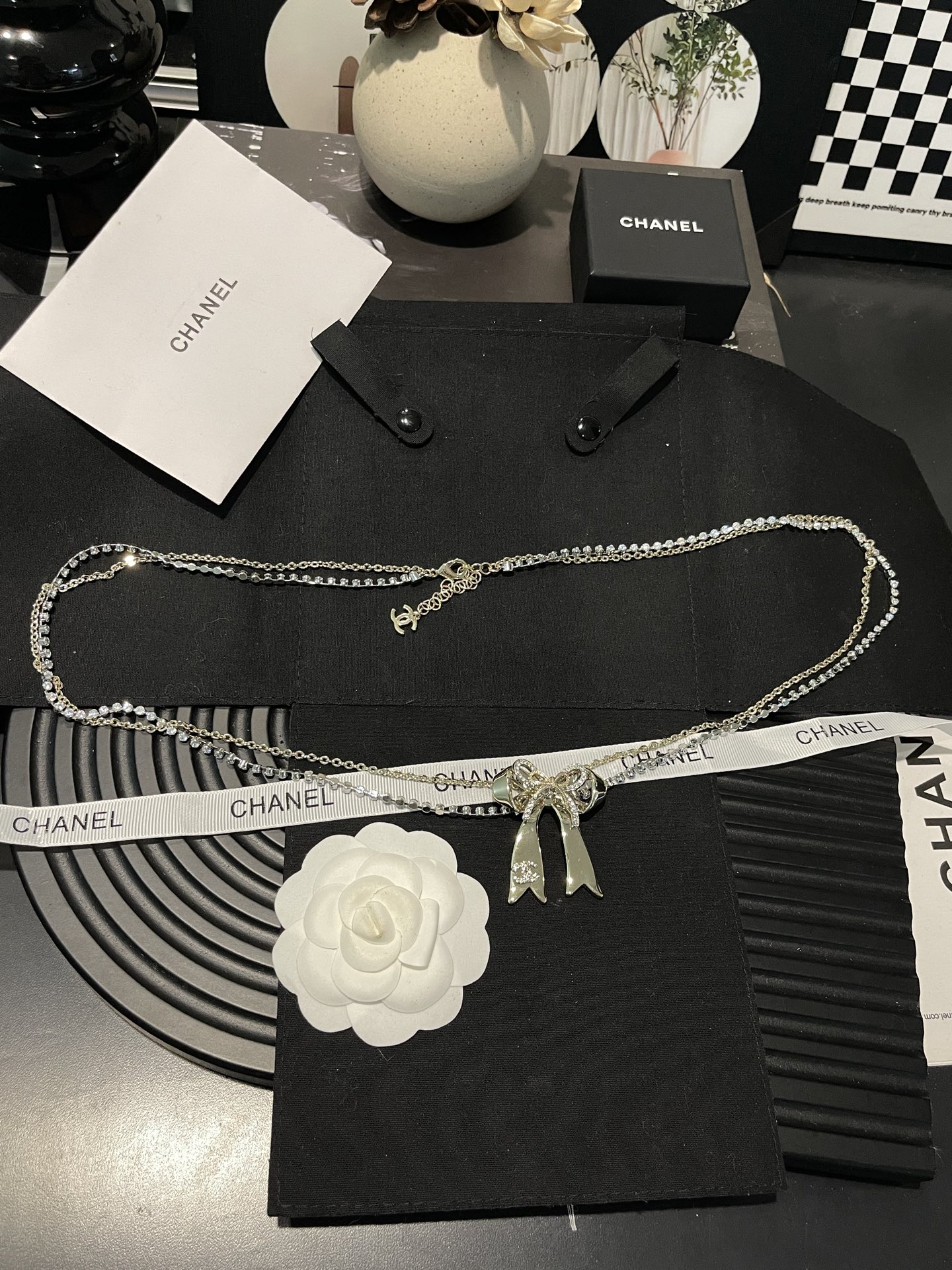 シャネル リボン ダブルチェーン ラインストーン ウエストベルト シルバー 詳細画像 1