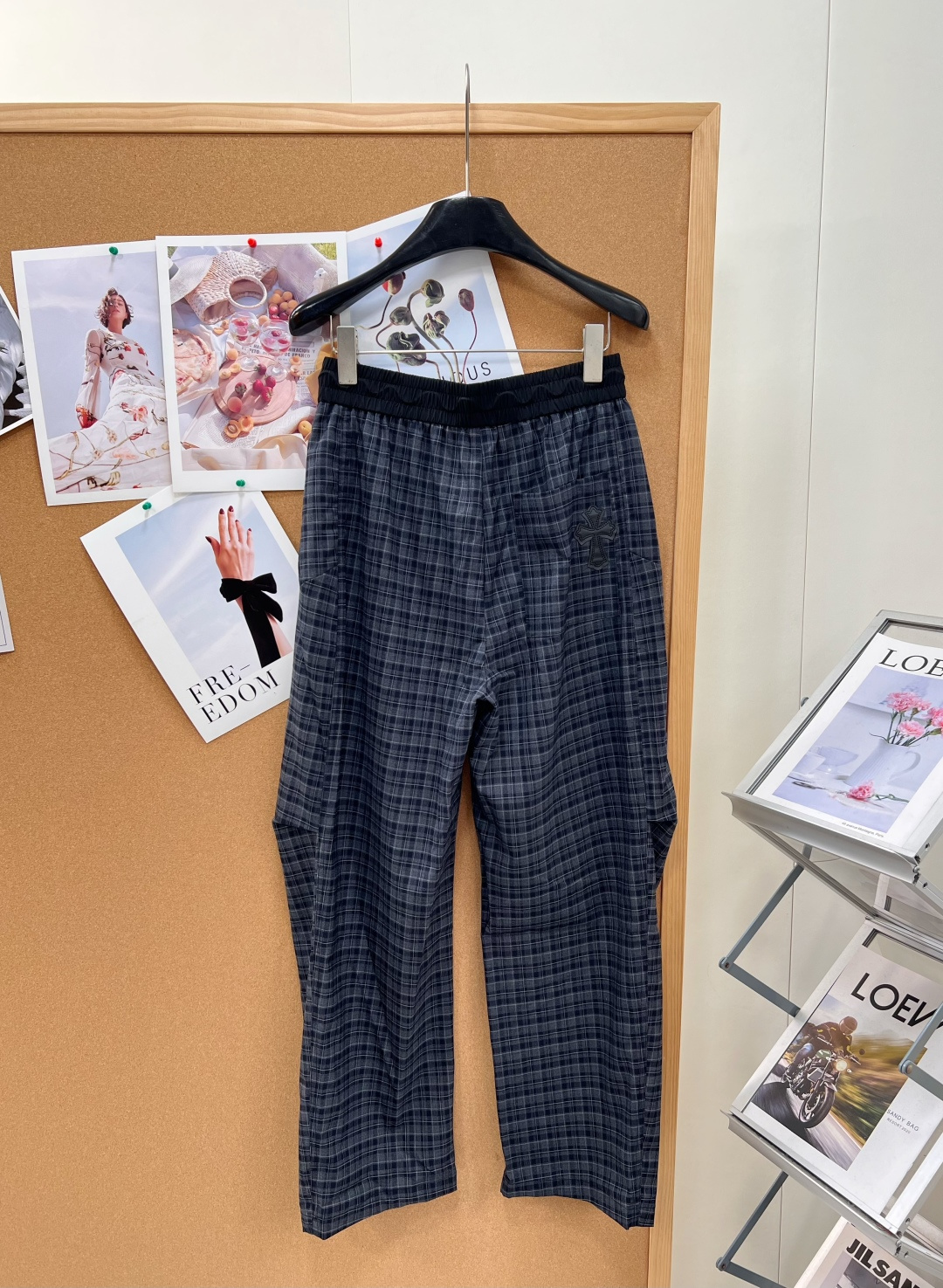 クロムハーツ レザークロスパッチ チェック ベントレッグパンツ グレーブラック H311260 詳細画像 2