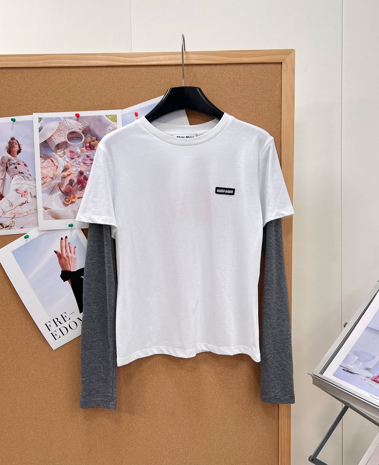ミュウミュウ レイヤード風 長袖Tシャツ ミルクホワイト M321230 詳細画像 1