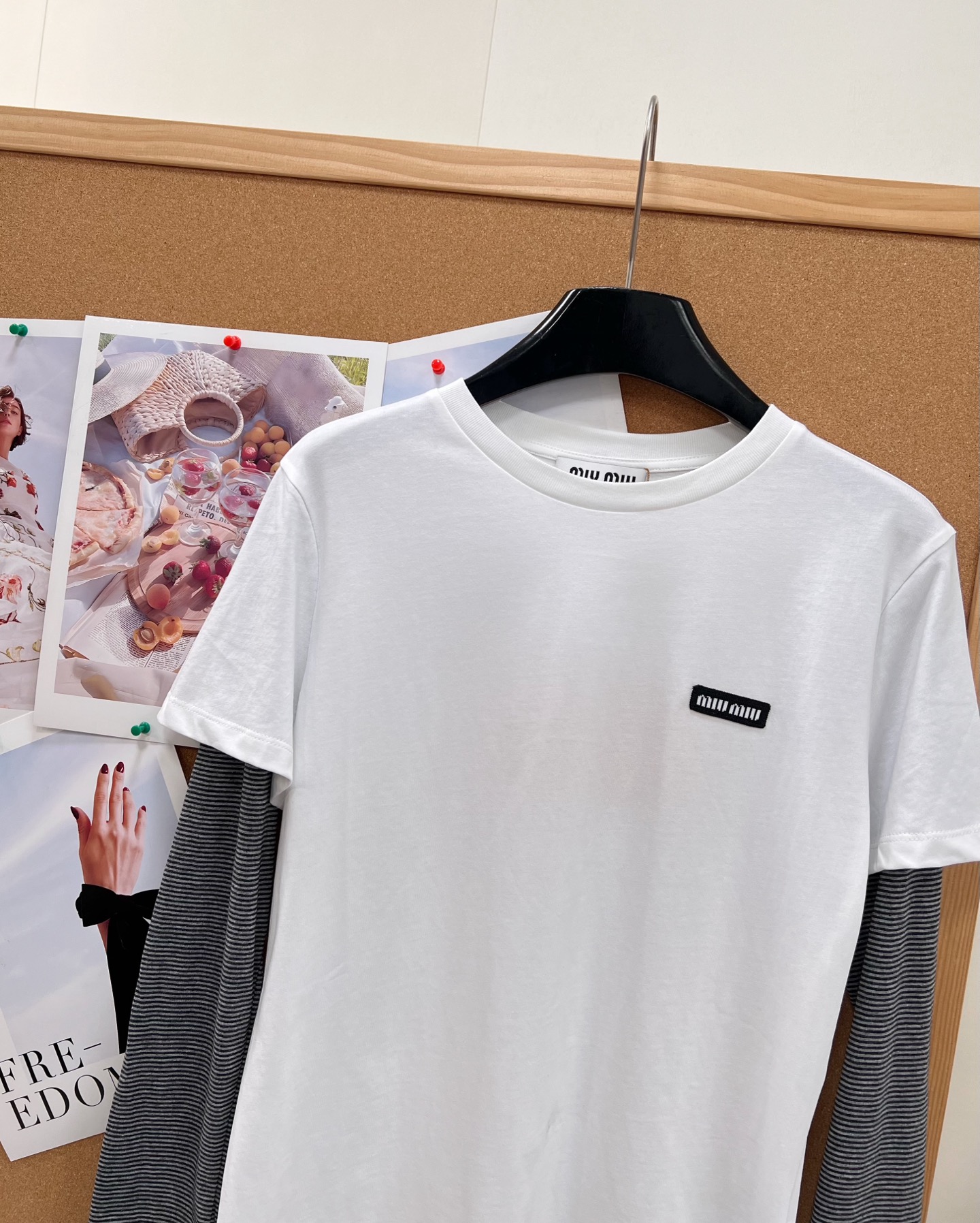 ミュウミュウ レイヤード風 長袖Tシャツ ミルクホワイト M321230 詳細画像 3