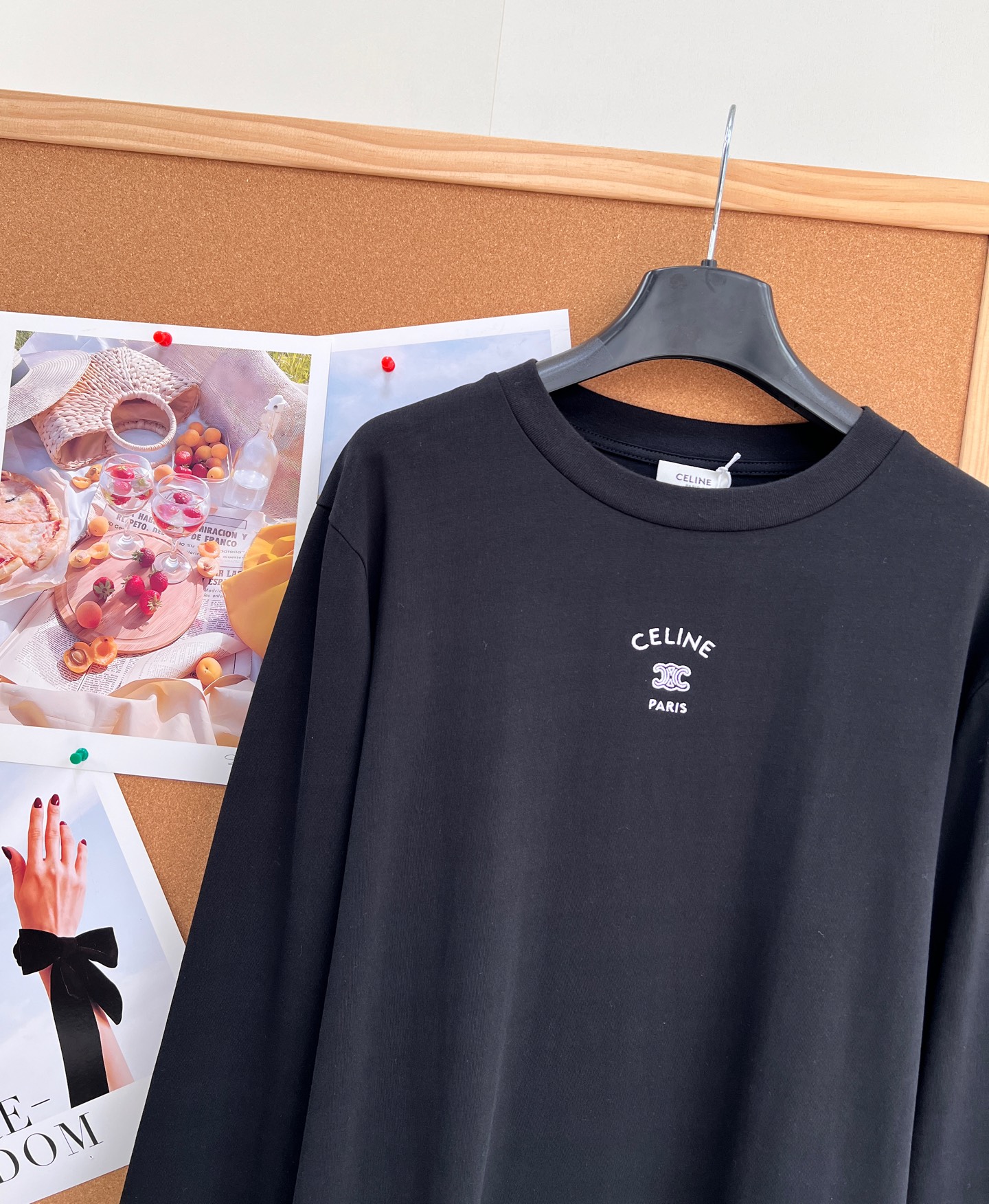 セリーヌ 凱旋門刺繍 長袖Tシャツ ブラック ホワイト E765240 詳細画像 3