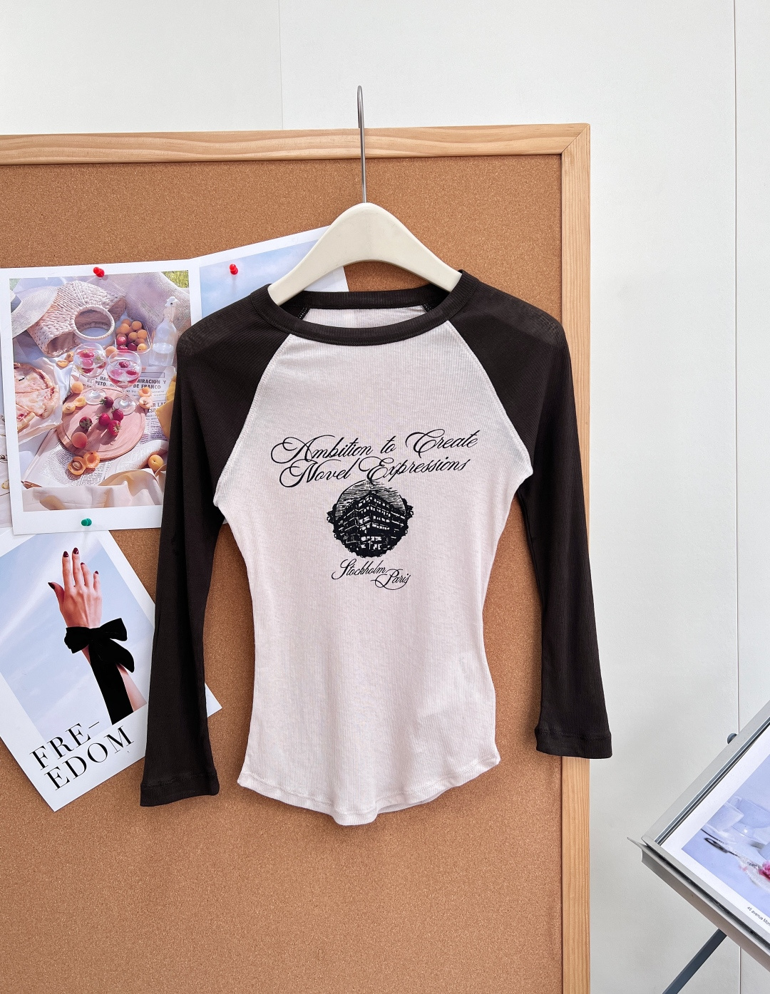 アクネ ストゥディオズ ラグラン切替 リブ長袖Tシャツ ブラウン×ホワイト ネイビー A776200 詳細画像 1