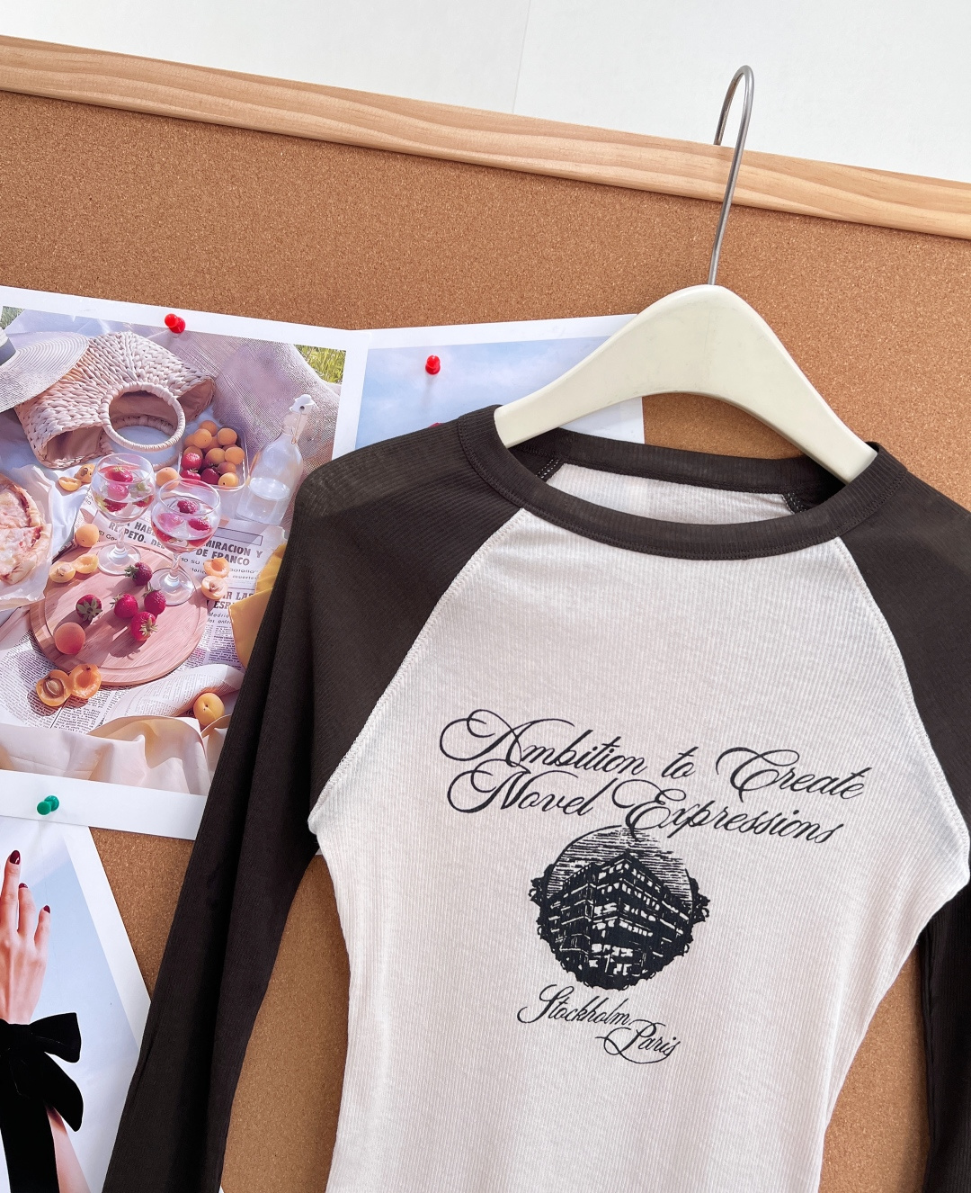 アクネ ストゥディオズ ラグラン切替 リブ長袖Tシャツ ブラウン×ホワイト ネイビー A776200 詳細画像 3