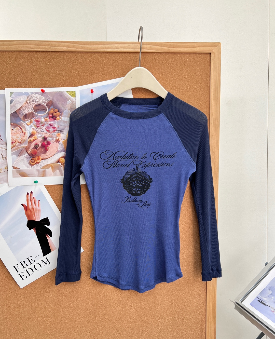 アクネ ストゥディオズ ラグラン コントラスト リブ 長袖Tシャツ ネイビー ブラウンホワイト A776200 詳細画像 1