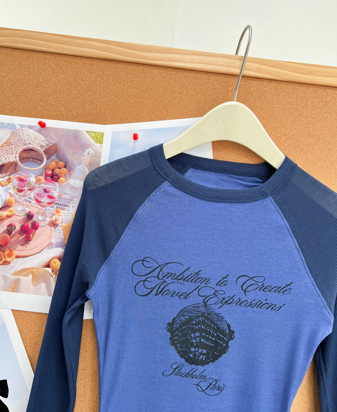アクネ ストゥディオズ ラグラン コントラスト リブ 長袖Tシャツ ネイビー ブラウンホワイト A776200 詳細画像 3