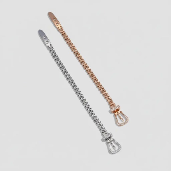 ラインストーン ベルトバックル チェーンブレスレット シルバー/ゴールド