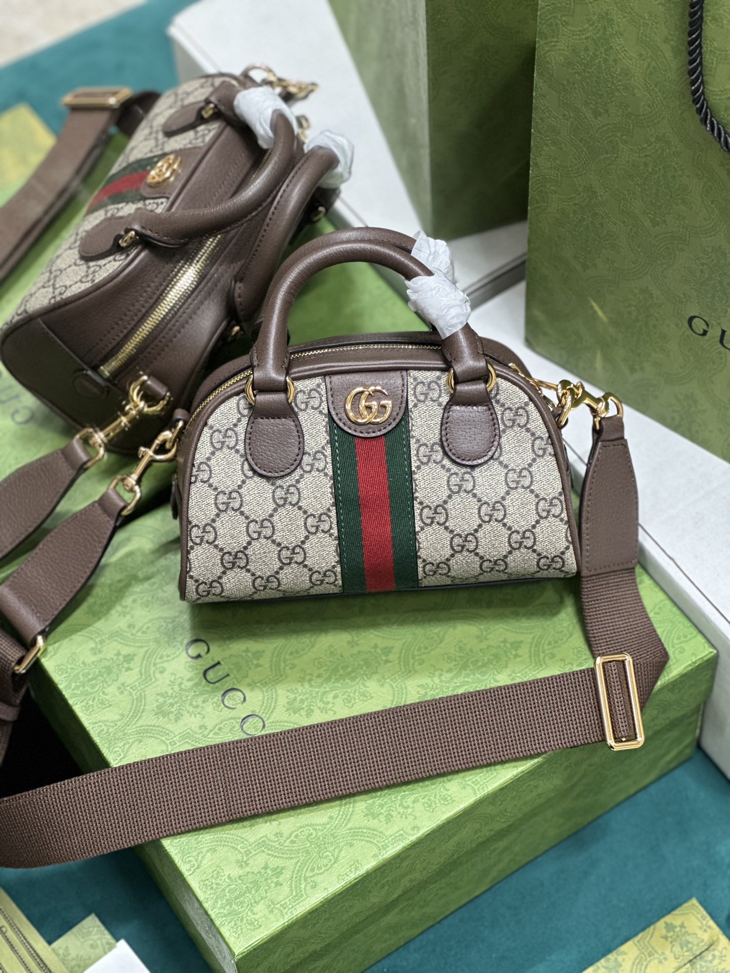 シュプリーム オフィディア GG ボストンバッグ ベージュ×エボニー 詳細画像 3