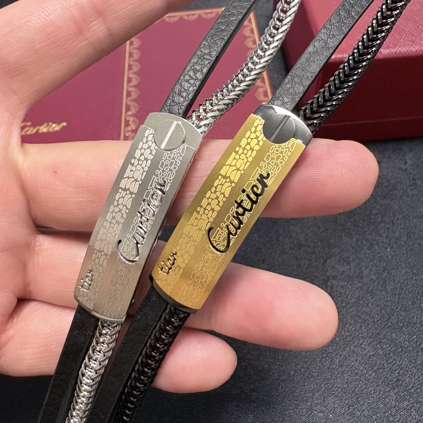 カルティエ レザーチェーンブレスレット シルバー 詳細画像 1
