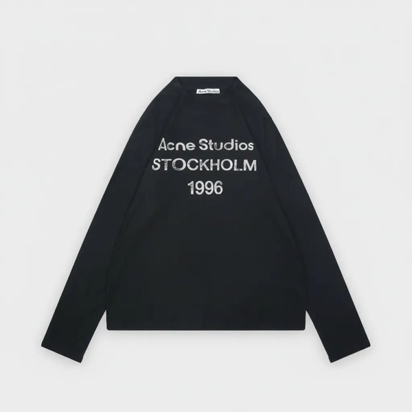 アクネ ストゥディオズ 1996 ディストレスド レタリングプリント ロングTシャツ ブラック