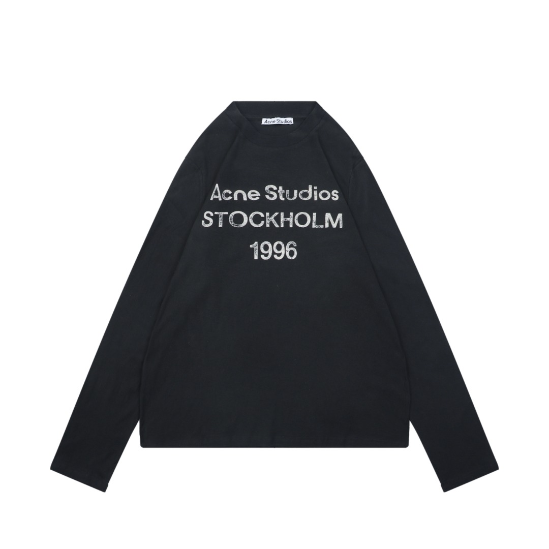 アクネ ストゥディオズ 1996 ディストレスド レタリングプリント ロングTシャツ ブラック 詳細画像 1