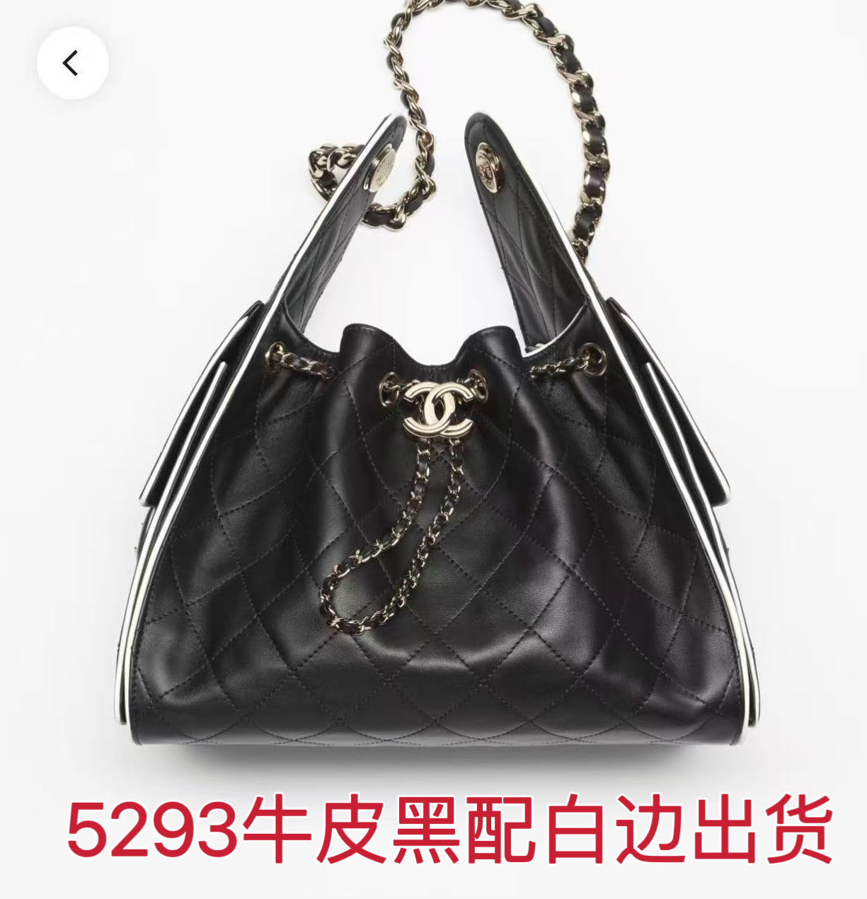 シャネル AS5293 ブラック レザー バケットショルダーバッグ ホワイトトリム 詳細画像 1
