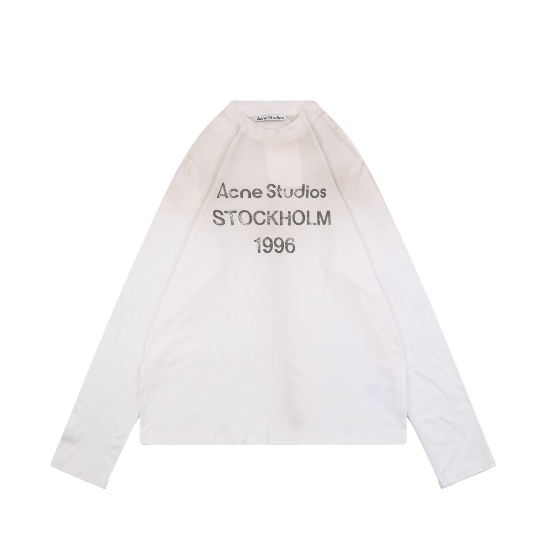 アクネ ストゥディオズ 1996 ディストレスト レタープリント 長袖Tシャツ ホワイト 詳細画像 1