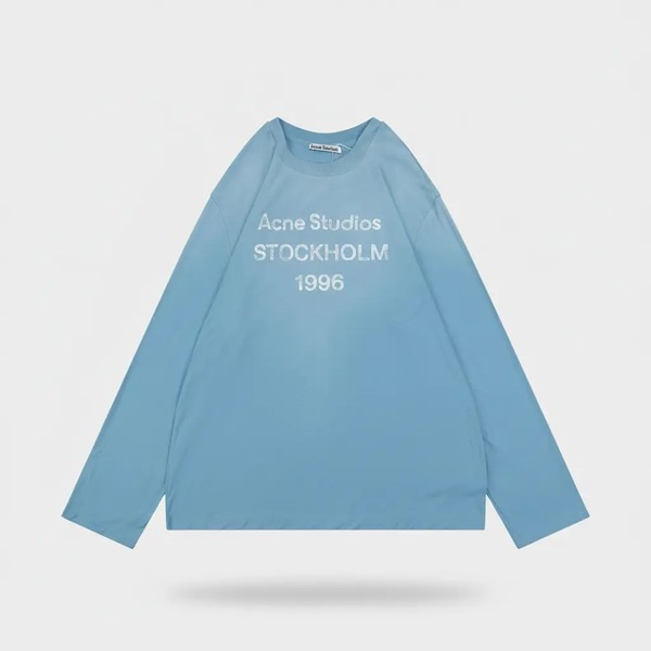 アクネ ストゥディオズ 1996 ディストレスト レタリングプリント ロングスリーブTシャツ アイスブルー