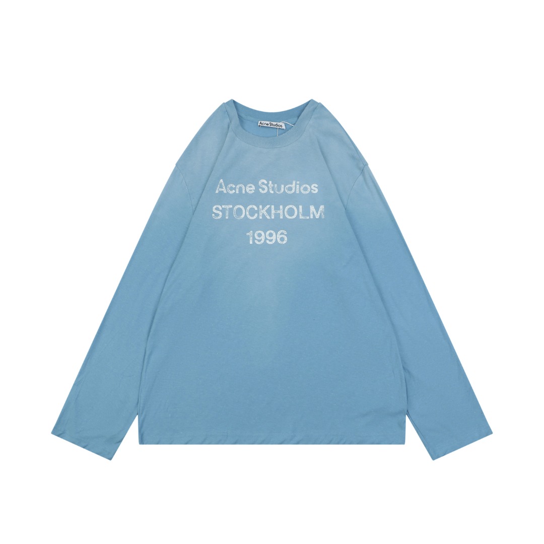 アクネ ストゥディオズ 1996 ディストレスト レタリングプリント ロングスリーブTシャツ アイスブルー 詳細画像 1
