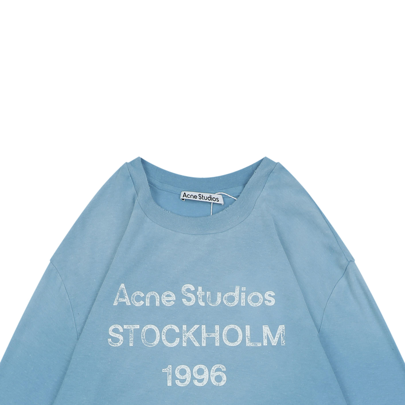 アクネ ストゥディオズ 1996 ディストレスト レタリングプリント ロングスリーブTシャツ アイスブルー 詳細画像 3