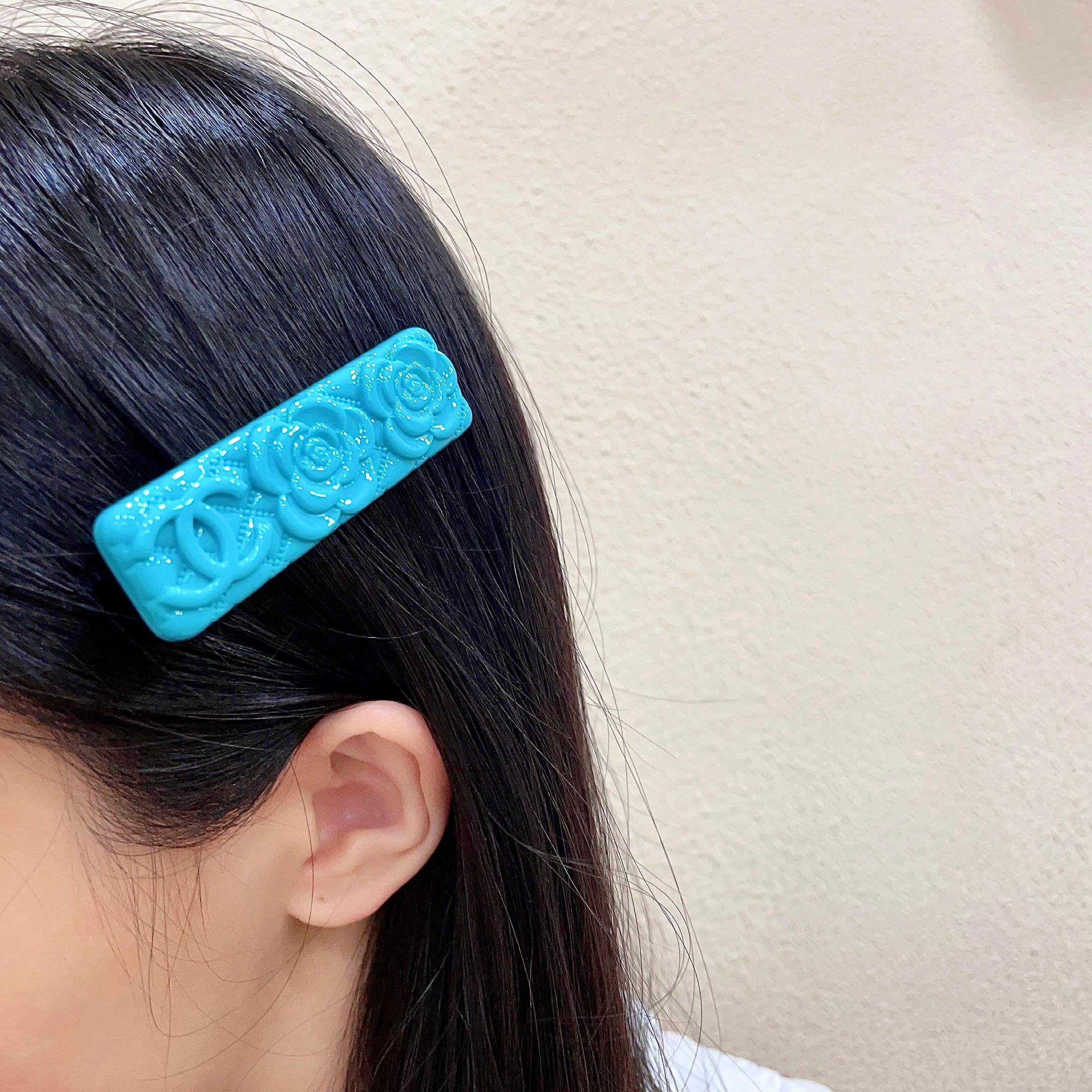 シャネル カメリア ヘアクリップ ターコイズブルー 詳細画像 1