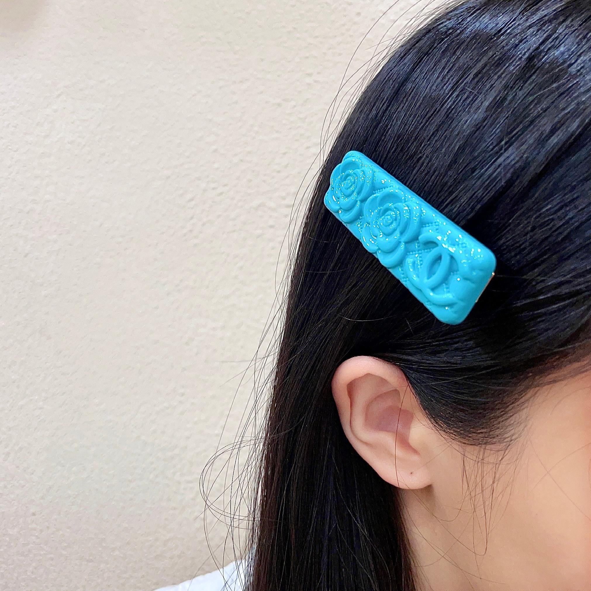 シャネル カメリア ヘアクリップ ターコイズブルー 詳細画像 2