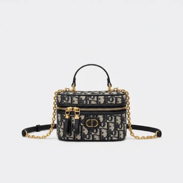 ディオール 30 Montaigne ミニ Vanity ハンドバッグ ブルー Oblique キャンバス チェーンポーチ 6224