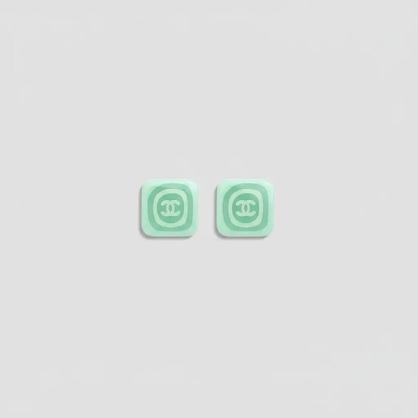 シャネル ヴィンテージ スクエア CCロゴ スタッドピアス ミントグリーン