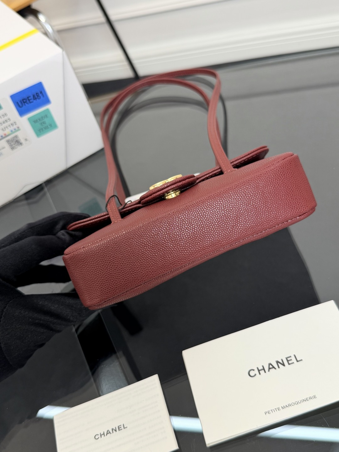 シャネル 26P キャビアレザー ダブルC ターンロック フラップ ショルダーバッグ ボルドー 詳細画像 3