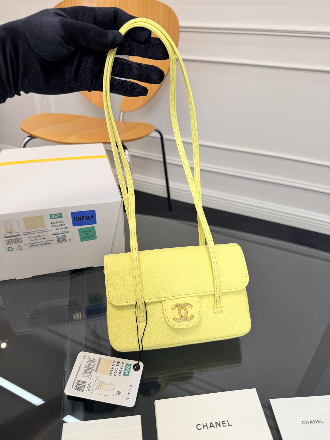 シャネル 26P ミニ フラップ ショルダーハンドバッグ イエロー 詳細画像 2