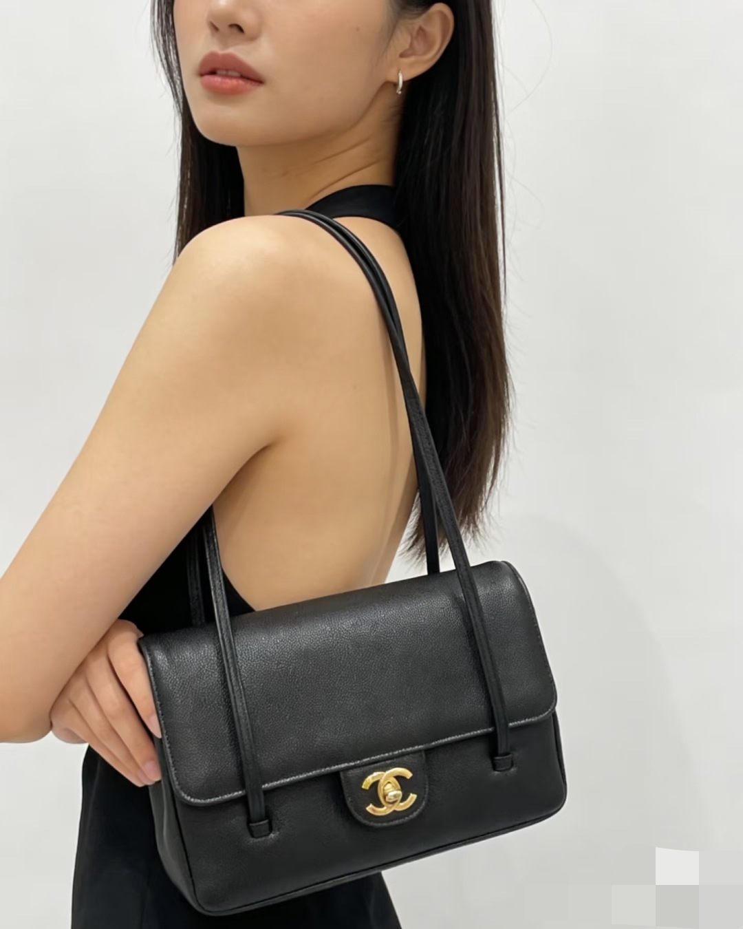 シャネル 26P キャビアスキン フラップ ショルダーバッグ ブラック 詳細画像 1