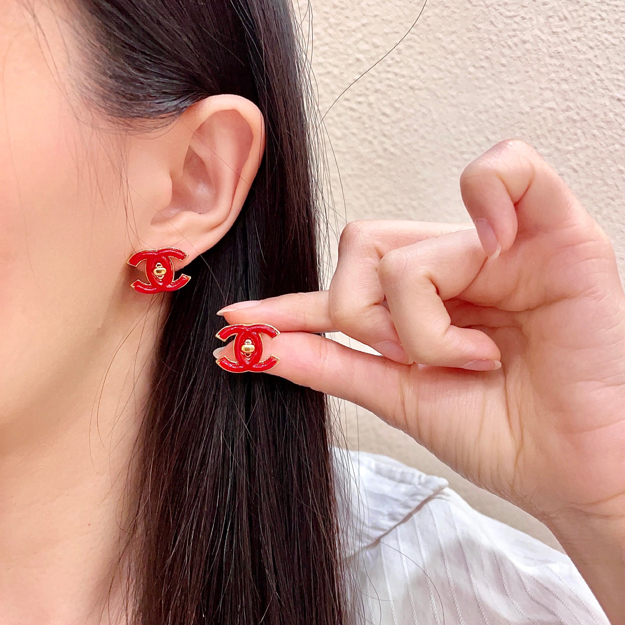 シャネル ヴィンテージ ココマーク ピアス レッド 詳細画像 1