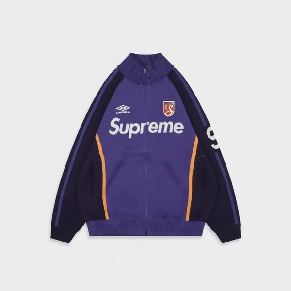 シュプリーム Umbro ジップアップ ニットセーター ジャケット パープル