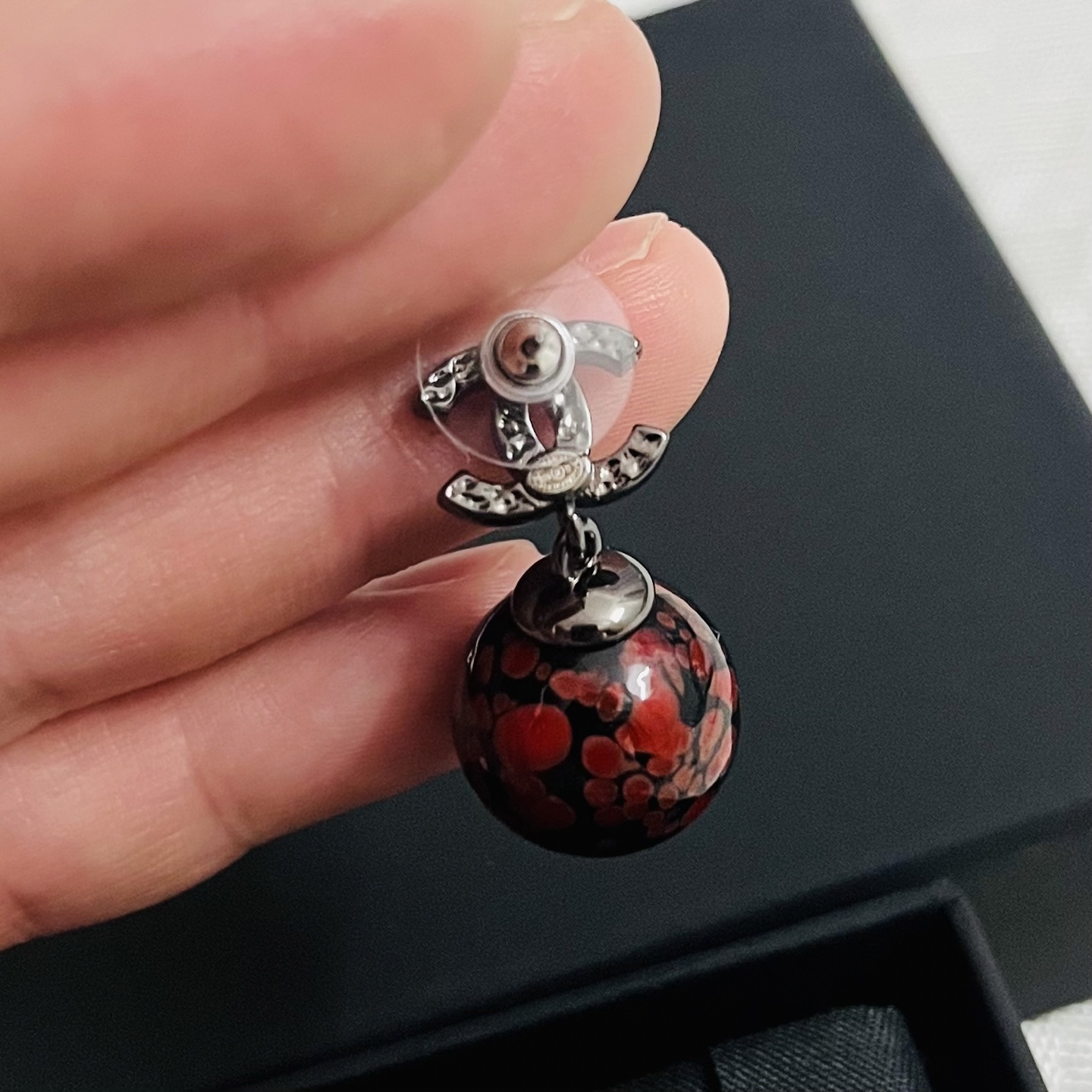 シャネル CCロゴ ボールドロップ イヤリング レッド ブラック 詳細画像 3