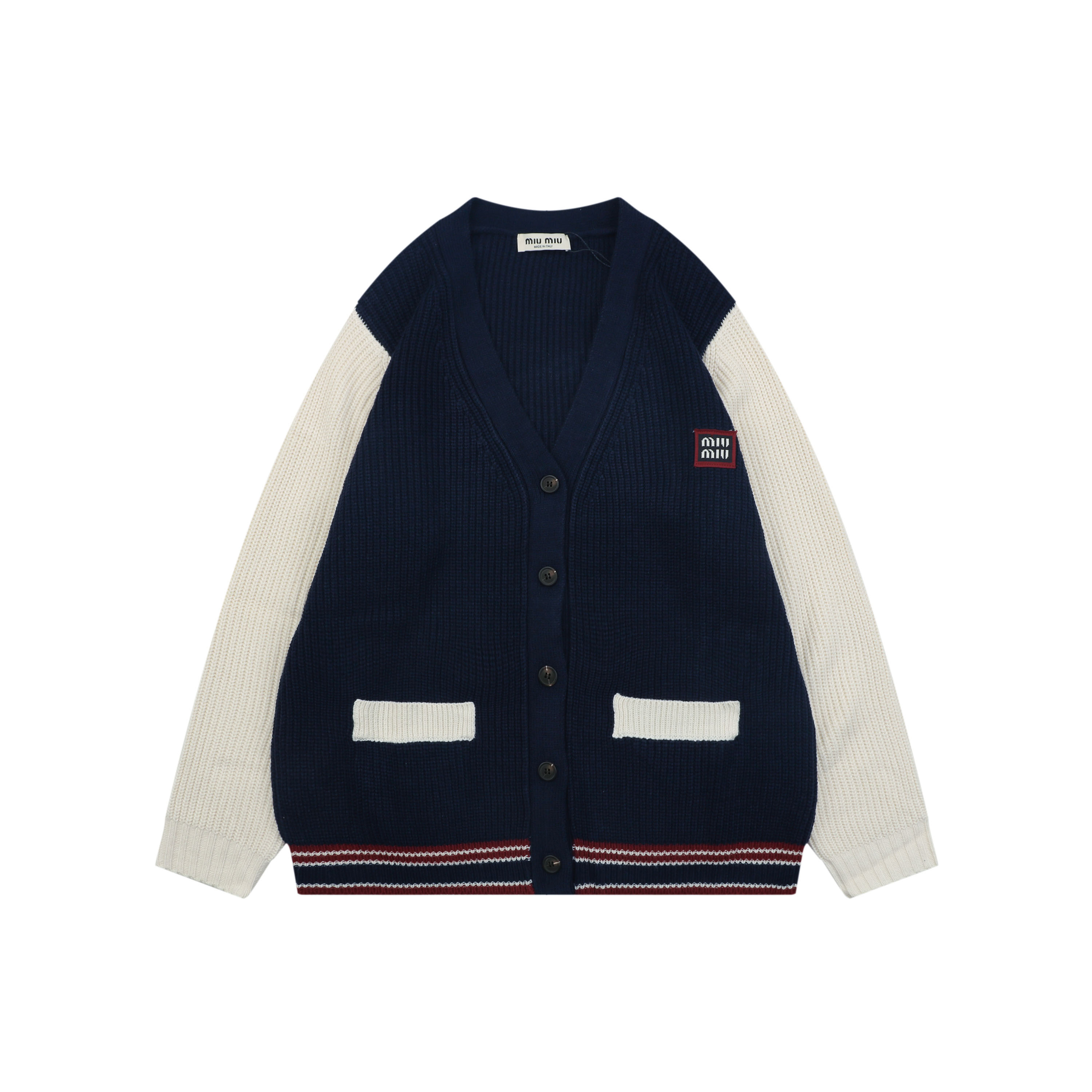 ミュウミュウ 25FW ロゴ配色 ニットカーディガン セーター 詳細画像 1