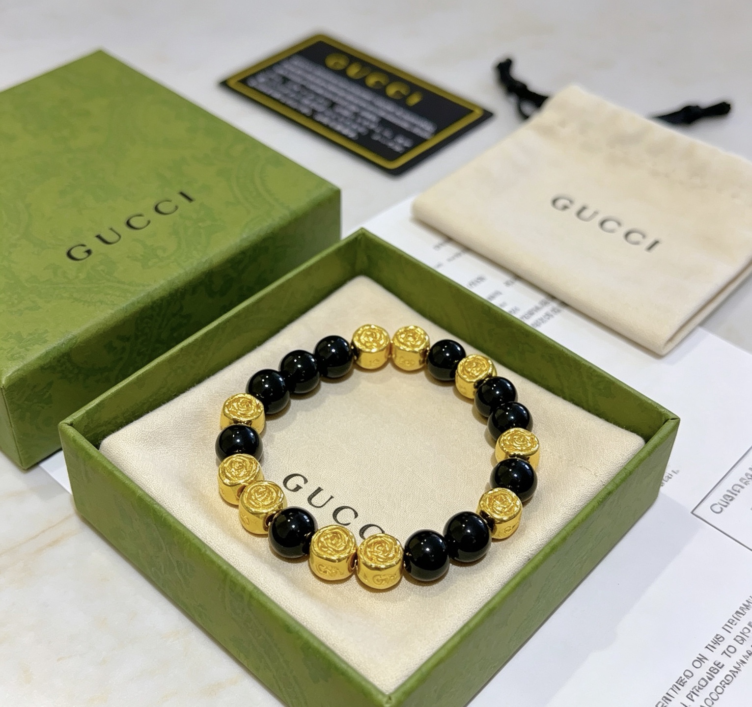 グッチ アンガーフォレスト ダブルG ブラックオニキス ビーズブレスレット ブラック 詳細画像 2