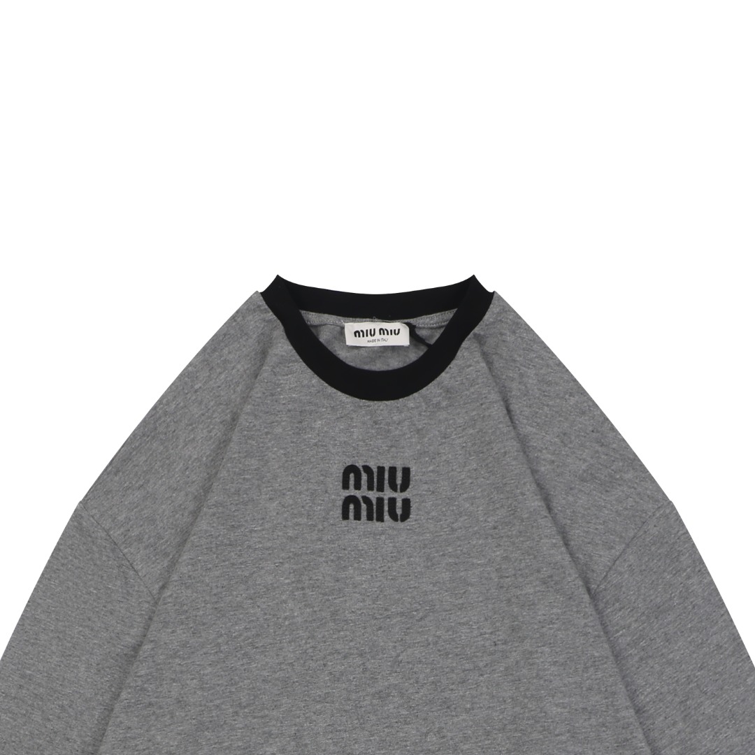 ミュウミュウ 配色ネック ロングスリーブTシャツ ブラック グレー 詳細画像 3