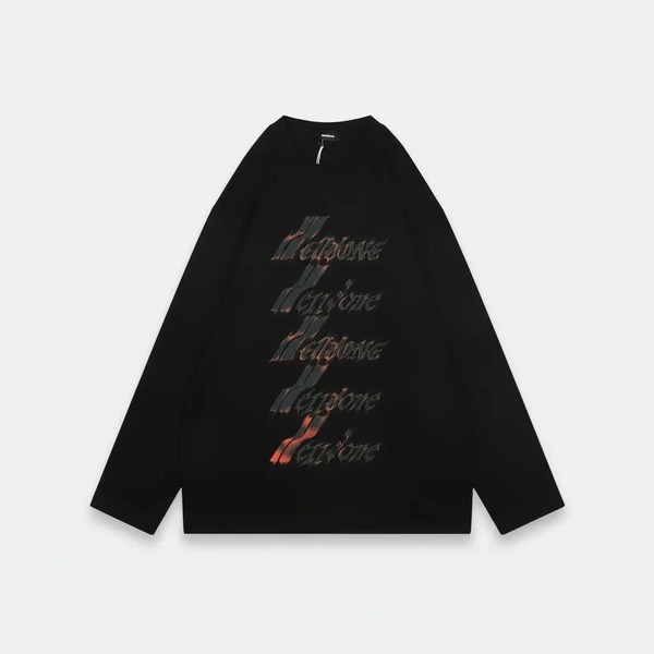 ウェルダン フレームロゴプリント ロングスリーブTシャツ ブラック