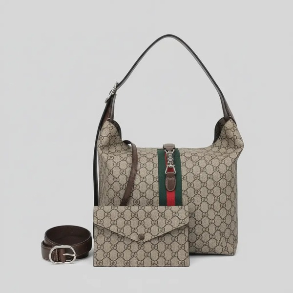 グッチ ロック付き ショルダーバッグ 2点セット アプリコットブラウン