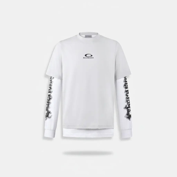 バレンシアガ レイヤード風 ロングTシャツ ライトグレー ホワイト
