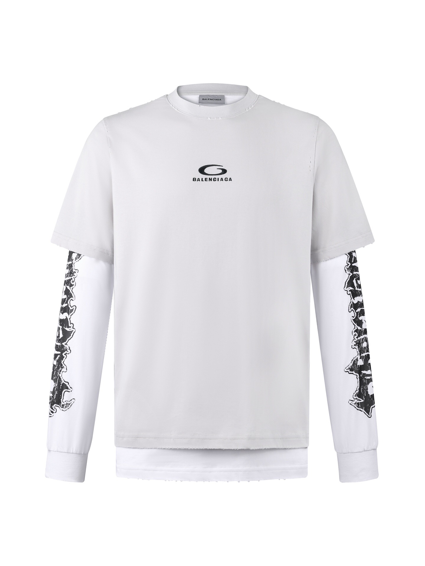 バレンシアガ レイヤード風 ロングTシャツ ライトグレー ホワイト 詳細画像 1