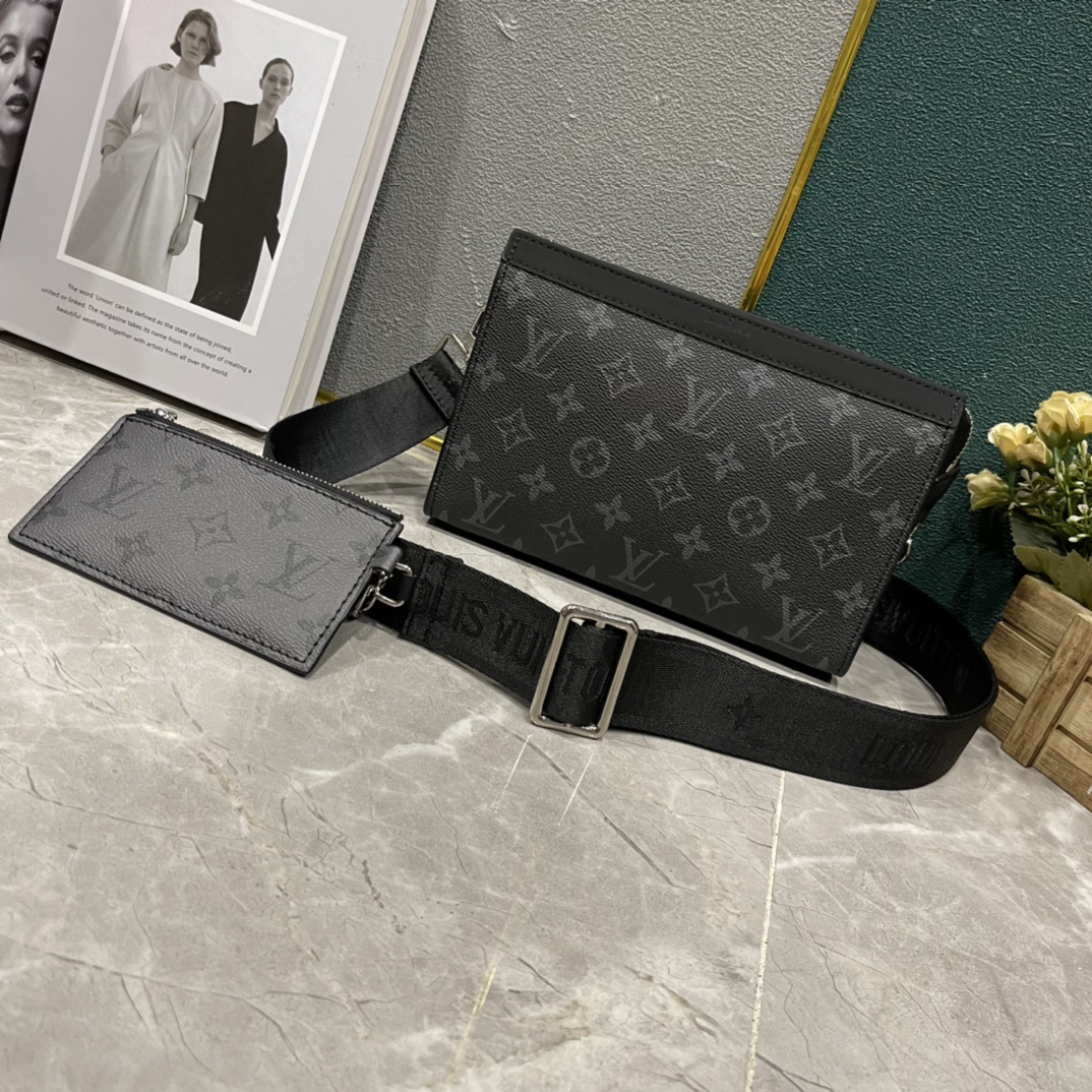 ルイ・ヴィトン Pochette Voyage モノグラム・シャドウ 2点セット クロスボディ クラッチバッグ ブラック 詳細画像 1
