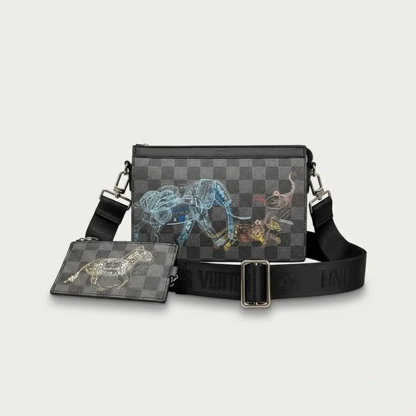ルイ・ヴィトン Pochette Voyage 2点セット クロスボディバッグ クラッチ モノグラム・シャドウ ブラック