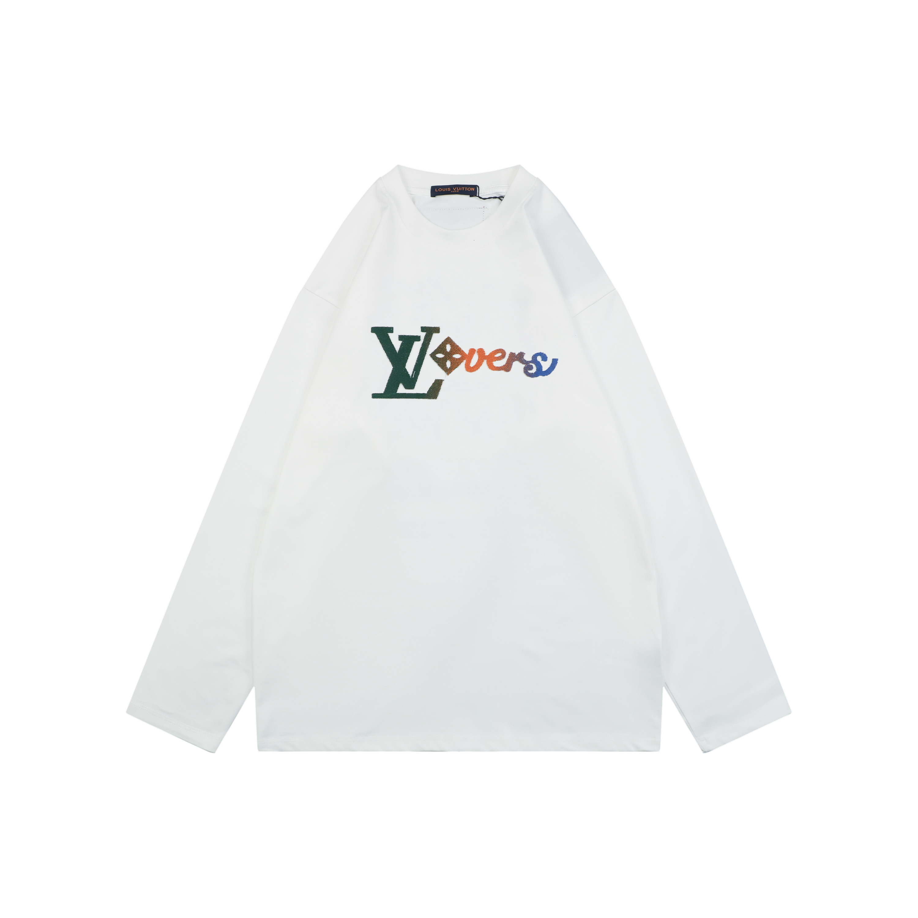 グラデーション フロッキーレタリングロゴ 長袖Tシャツ ホワイト 詳細画像 1