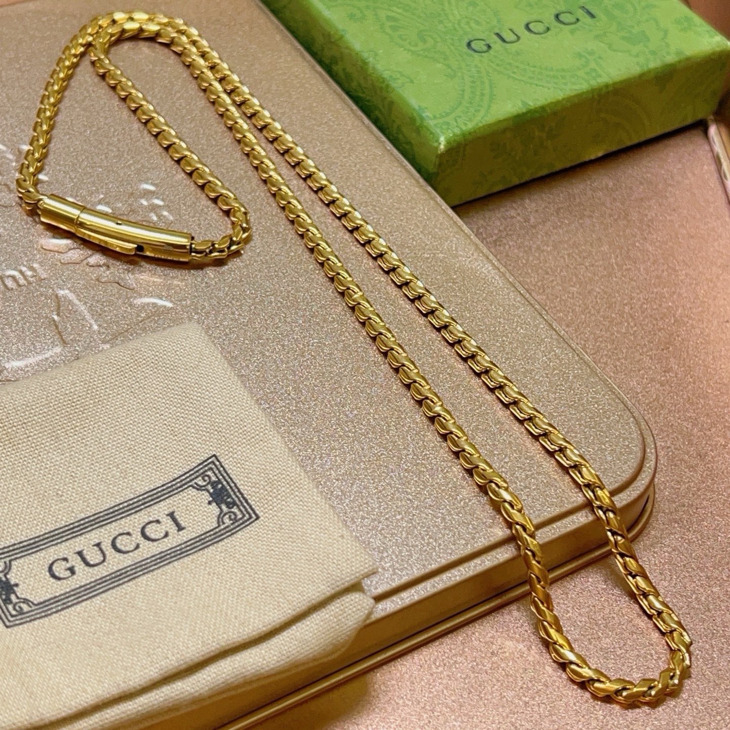 グッチ アンガーフォレスト ダブルG チェーンネックレス マットゴールド仕上げ 詳細画像 1
