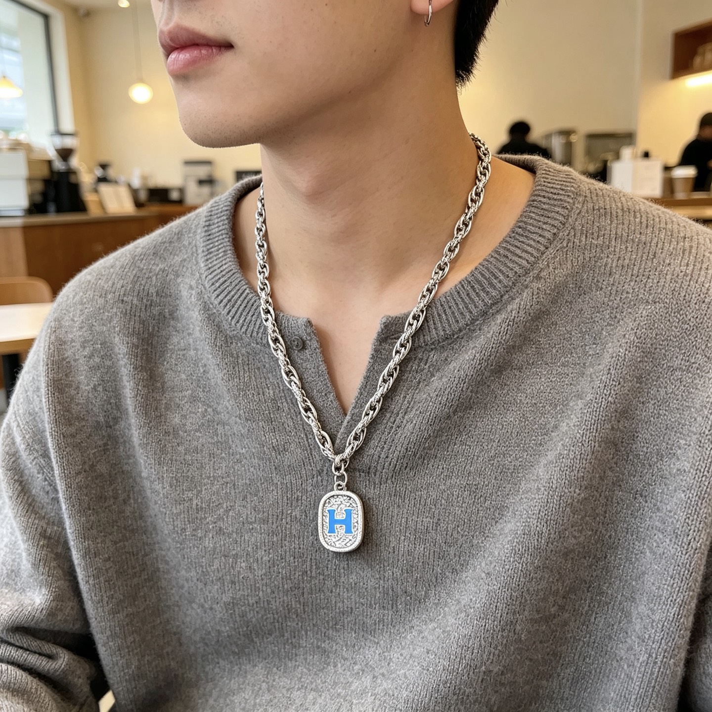 エルメス ピッグノーズシリーズ チェーンネックレス シルバー ブルーHペンダント 詳細画像 3