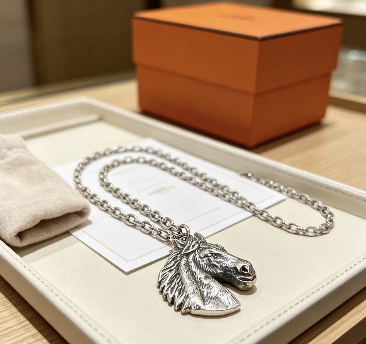 エルメス ホースヘッド ペンダント チェーンネックレス シルバー 詳細画像 2