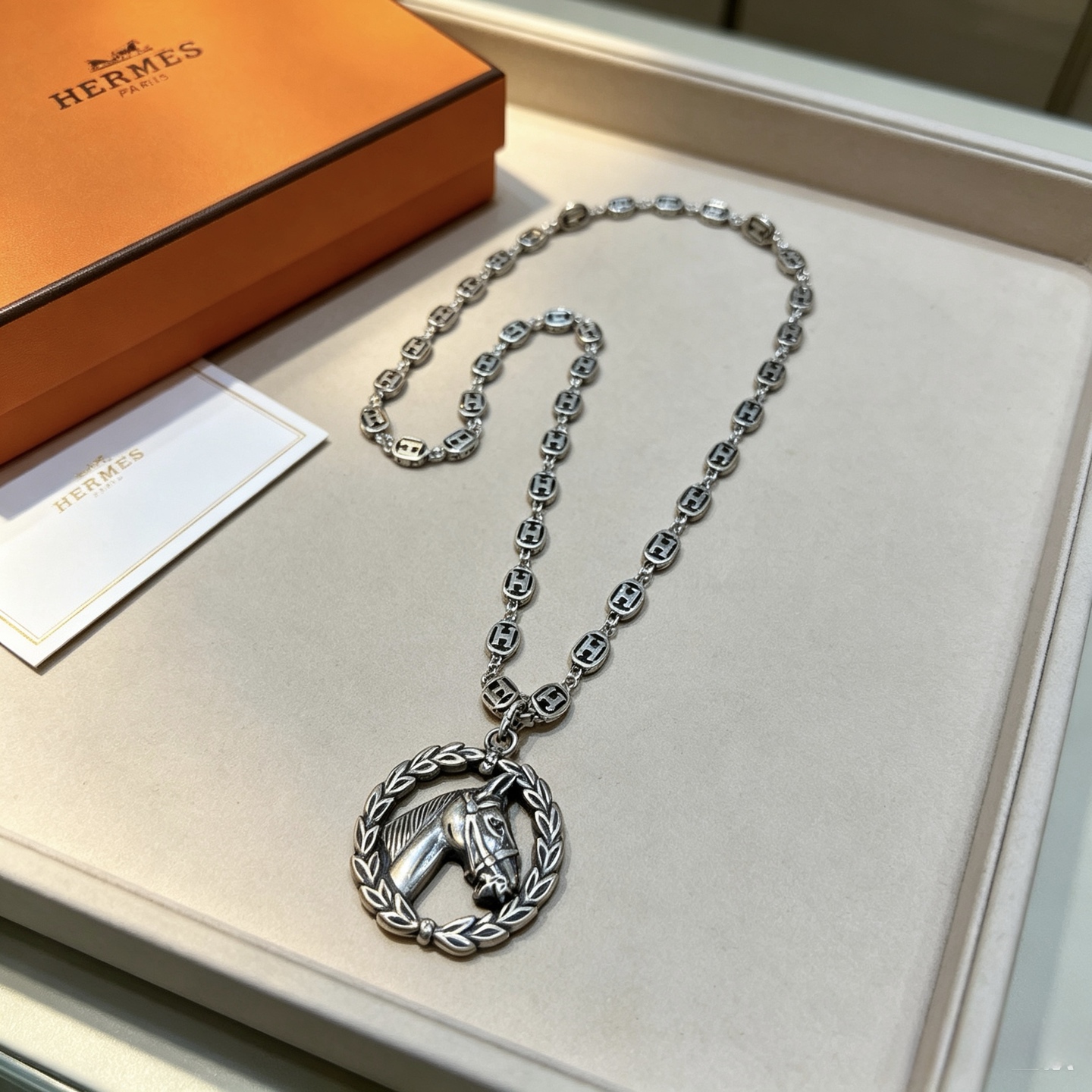 エルメス ピッグノーズ チェーン ホースヘッド ペンダント ネックレス シルバー 詳細画像 1